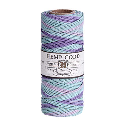 Hemptique 100% Hemp Cord Spool - 62.5 Meter Hemp String - Made with Love - No. 20 ~ 1mm Cord Thread for Jewelry Making, Macrame, Scrapbooking, DIY, & More - Variegated Pastel