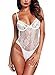 FIYOTE Women Hollow Out Lace One Piece Shaper Bodysuit Teddy Lingerie Party Casual(S,White)