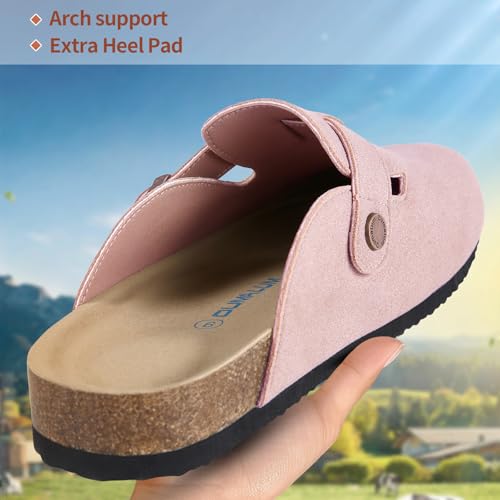 Dumalum Comfort Suede Clogs Slippers Sandals Unisex for Men Women with Cushioned Cork-Footbed Walk Dog Home Potato Shoe (Pink 11.5) — view 3
