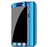 Galaxy S7 Edge Case, Ultra Slim Electroplate 360 Degree Full Body Protection Mirror Case Tempered Glass Screen Hard PC Protector Samsung Galaxy S7 Edge (Blue)