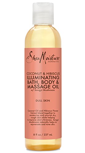 Shea Moisture Coconut & Hibiscus Massage Oil and Body Oil for Dry Skin, Bath Oil with Coconut Oil and Vitamin E Oil for Skin, 8 oz