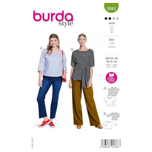 burda Papier-Schnitt Damen-Shirts mit Rundhals #5843 Gr.36-46