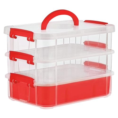 Image of Oblivion Storage Box and Organiser 1 Pc - Transparent 3 Layer Multipurpose Stackable Box with Handle - Durable & Modular with Secure Locking Clips for Stationery, Art Supplies, Craft Materials & Toys
