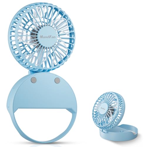 HandFan ハンディファン 携帯扇風機 小型 ハンディ 手持ち扇風機一台4役 手持ち/首掛け/壁掛け/卓上扇風機 3段階風量調節 180°折り畳み Type-C充電 熱中症対策（Amazon）
