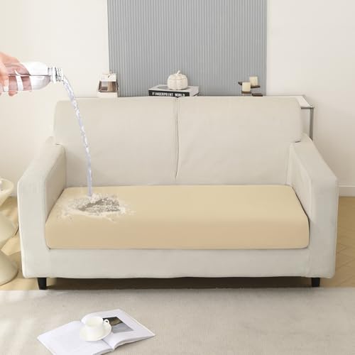 Image of HOKIPO Polyester 100% Waterproof 140GSM Stretchable Sofa Seat Cushion Cover 2 Seater, Beige (AR-5353-BGE)