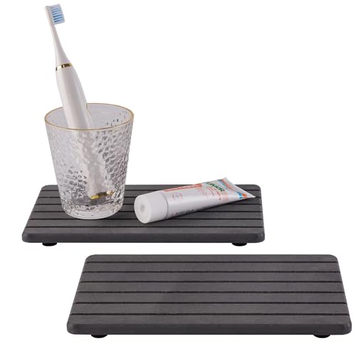 Image of NiuYichee 2 PCS Water Absorbent diatomite Coasters, 9.5 inch x 5.5 inch Water Absorbing Stone Tray for Sink, Stone Drying mat for Kitchen Counter, Stone soap Tray Used for Hand Soaps & toiletries & Plants