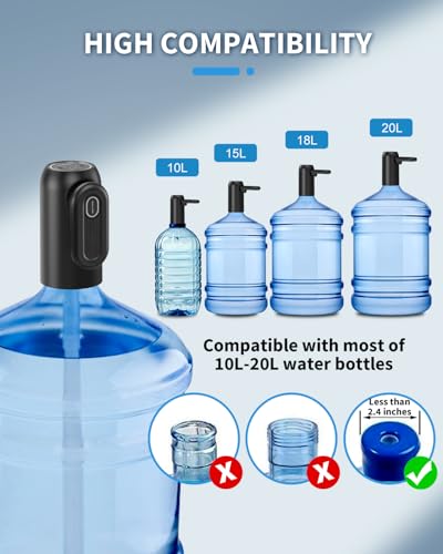 Image of Eopora Automatic Water Dispenser Pump for 20 Litre Bottle, Foldable Two-Tube Water Outlet, 1200Mah Battery USB Rechargeable Electric Water Can Dispenser for Home Office