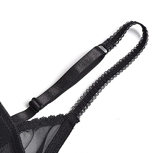 Yandw Women's Unlined Demi Bra Unpadded Lingerie Set Lace Contour Underwire Non-Padded Bralette Black Set,44C #TOP5