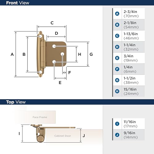 Image of Amerock 1 Pair Variable Overlay Champagne Bronze Self-Closing Cabinet Hinge