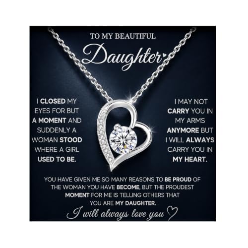 MGOOL Daughter Gifts From Dad To My Daughter Necklace 925 Sterling Silver Pendant Necklace Birthday Christmas Graduation Gifts For Daughter Message Card&LED Gift Box, Love heart 01 with LED box,