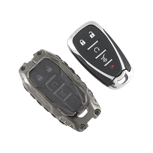 Heavy Duty Zinc Alloy Key Fob Cover Keychain Compatible for 2016 2017 2018 2019 2020 2021 2022 Chevy Malibu Camaro Cruze Traverse Sonic Volt Bolt Equinox Remote Keyless Keyshell (Black)
