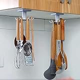 Beecora Under Cabinet Storage Hooks – Multi Hook Adhesive Hanger for Hanging Kitchen Utensil Spoon S