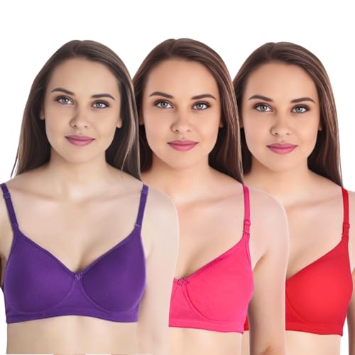 Image of Women's Bra Pack of 3 - Lightly-Padded Cotton Blend Bra Everyday Comfort Innerwear