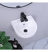 Small Wall Mount Bathroom Sink, 12x12 Inch D-shape Small Floating Sink Modern Ceramic Basin White...
