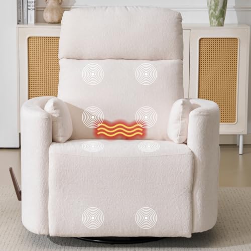 Oversized Swivel Recliner with Massage Heat & Pillows