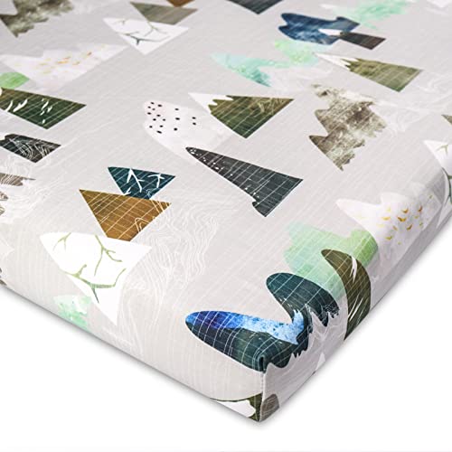 Image of Mini Crib Sheets Mountain Pack N Play Sheets Soft Breathable Portable Playard Cover for Baby Boy