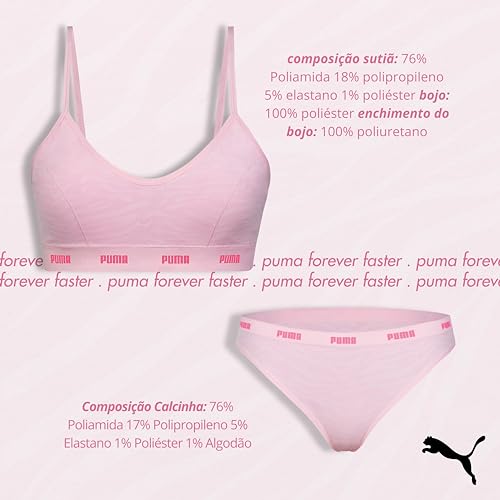 PUMA Conjunto Sem Costura Calcinha e Sutiã Top Feminino Bojo Removível Adulto.