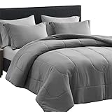 Maple&Stone Queen Size Comforter Set 7 Pieces Bed in a Bag - Down Alternative Bed Set with Sheets, Pillowcases & Shams, Soft Reversible Duvet Insert for Queen Bed, Dark Grey & Light Grey