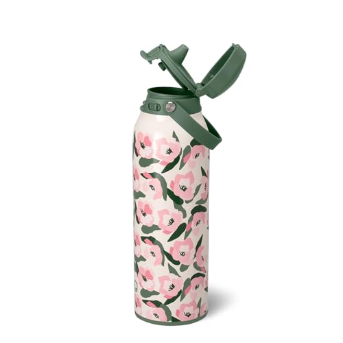 Swig Life 32oz Insulated Water Bottle, Travel Water Bottle with Straw and Lid, Cup Holder Friendly Bottles, Stainless Steel 32 oz Tumbler, Reusable Lid (Sweet Pea)
