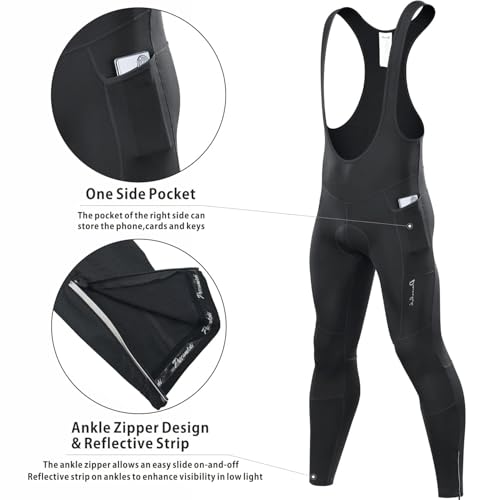 Przewalski Calça masculina de ciclismo acolchoada 4D forrada com lã térmica para ciclismo, Preto tér