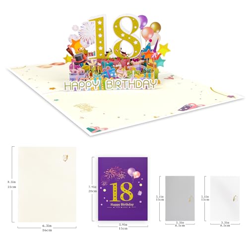 GREETING ART Cartão de aniversário de 18 anos, decorações de aniversário de 18 anos para meninas, me