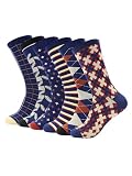 Picture of Forony Men's Striped Dress Socks - Navy Crew Socks, Anti-Stink, Size 8-13