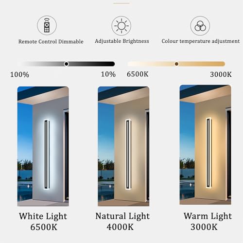 Applique murale LED extérieure 170cm noire dimmable avec télécommande étanche IP65 pour villa - 4
