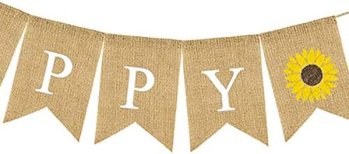SWHATYW Burlap Happy Birthday Banner with Sunflower Birthday Party Bunting Garland Decoration Supplies