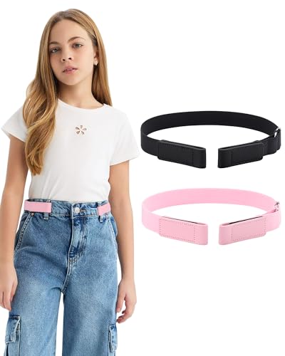 AWAYTR Kids Elastic No Buckle Belt for Girls Toddler for Causal Pants Jeans
