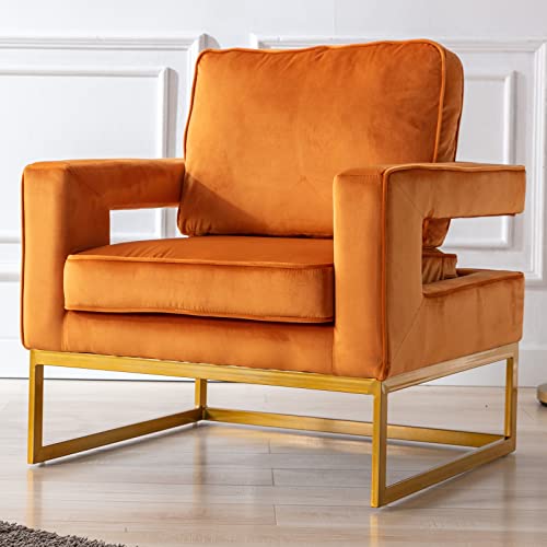 Duomay Modern Contemporary Velvet Barrel Arm Chair Set Of 2, Upholstered Accent Chair Club Chair With Gold Base For Living Reading Guest Room Bedroom, Orange #TOP1