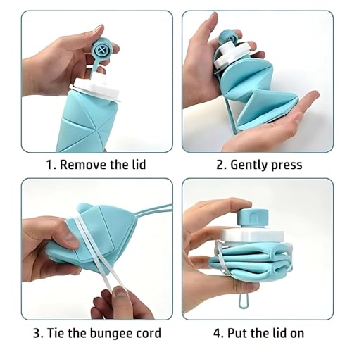 Image of Silicone Folding Water Bottle 600ML for Travel, Gym, Office, School - Food Grade, Leakproof, Lightweight & Reusable | Portable Collapsible Bottle for Men & Women (Blue)