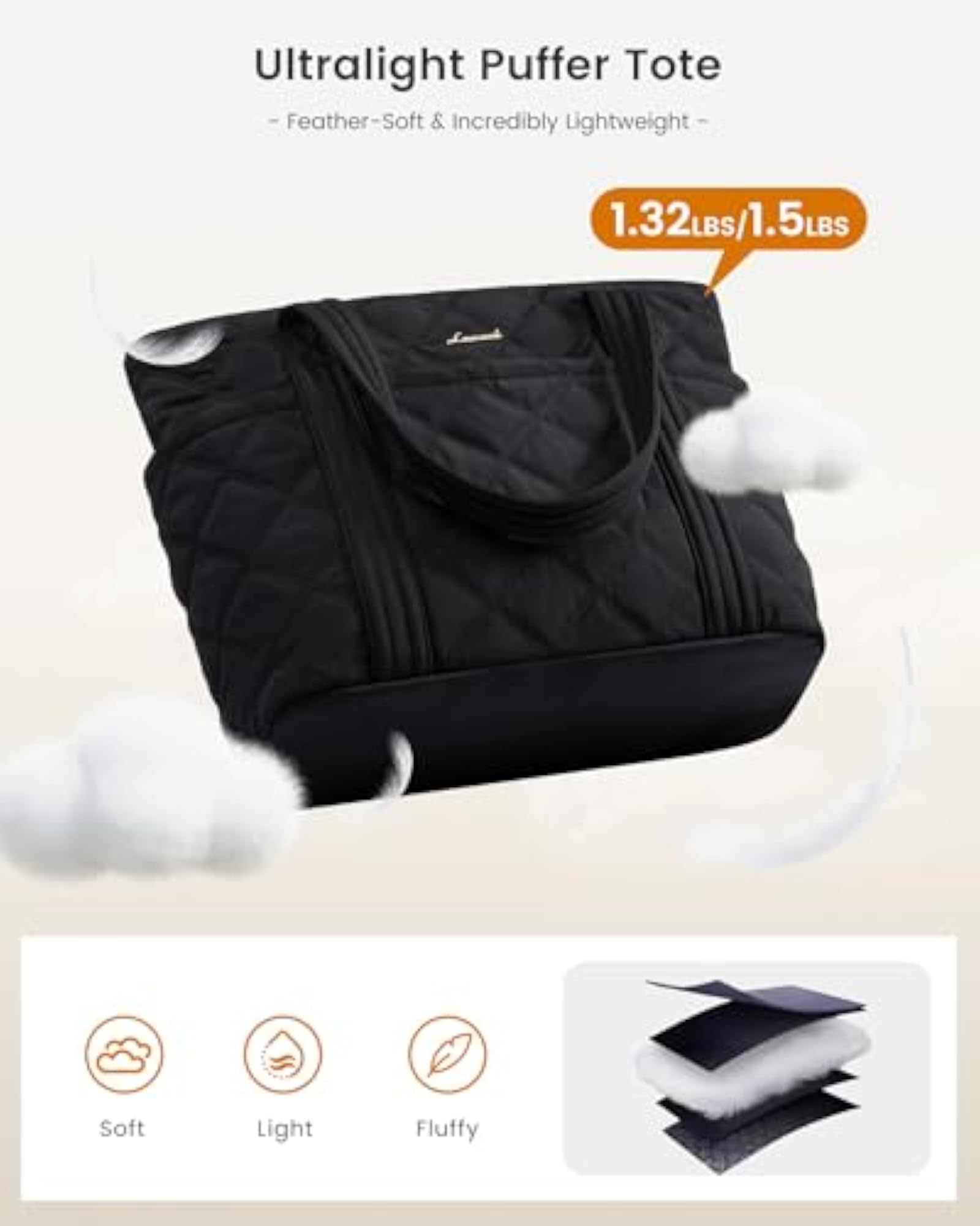 Puffer Tote Bag for Women, Puffy Work Handbag