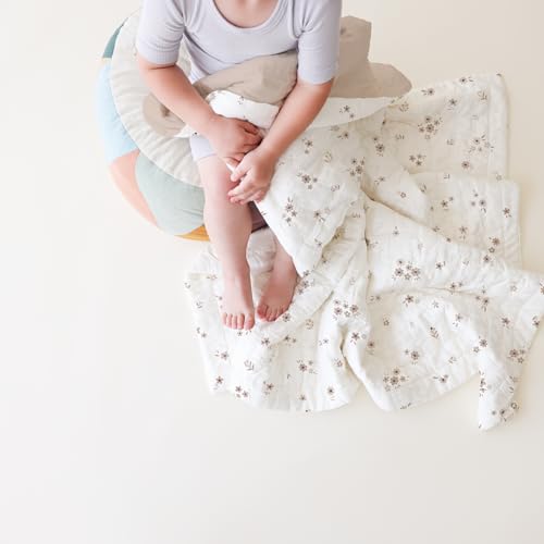 Image of MakeMake Organics Organic Full Comforter GOTS Certified Organic Kids Blanket Cotton Infill Tufted - Reversible Ultra Soft Breathable Boys Girls (90 inchx88 inch, Bloom + Pecan)
