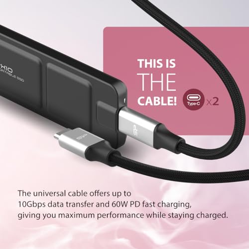 Image of SP Silicon Power PX10 1TB Portable SSD, Up to 1050MB /s, USB 3.2 Gen 2, Type-C Cable, Ultra-Slim 10.3mm & 33g, Pocket-Size External Solid State Drive, Black (SU010TBPSDPX10CKIN)