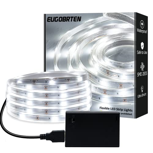 Image of LED Rope Lights Outdoor Waterproof Battery Led Strip Lights, 16.4ft Flexible White Led Strip Lights Battery Powered Brighter Battery Powered White Lights for Camp Party Bedroom TV