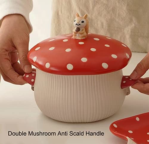 Resvuga Large Soup Bowl, Double Mushroom Handle & Mushroom Lid - Safety Matt Ceramics 32Oz Noodles Bowls, Use For Stew, Salad, Porridge & More. #TOP5