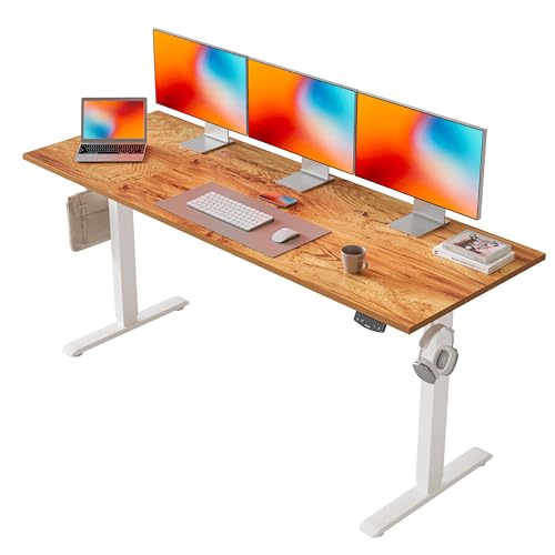 Agilestic Electric Standing Desk, 160 x 60 cm Height Adjustable Sit Stand Desks with Splice Board and Memory Smart Pannel, Home Office Desk, Light Brown option