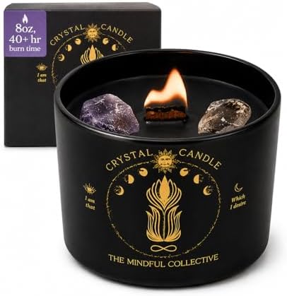 Black Crystal Candle for Women - 8oz Wood Wick Candle that Crackl...