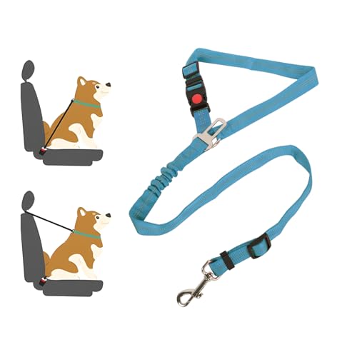 Lollanda Sicherheitsgurt Hund Auto, Hundegurt fürs Auto Sitze mit Reflektierenden Streifen und Pufferseilen, Verstellbarer Hundegurt für Große Mittlere und Kleine Hunde (Hellblau)
