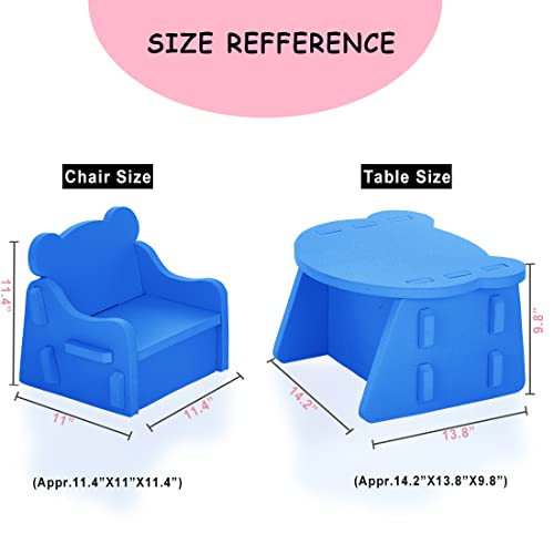 MBQMBSS Kids Table Chair Set, 3D EVA Foam Splicing Board, Eating Playing Table Chair for Toddlers, Creative Educational Learning Toy Gift for Toddlers, Babies & Children (Blue)