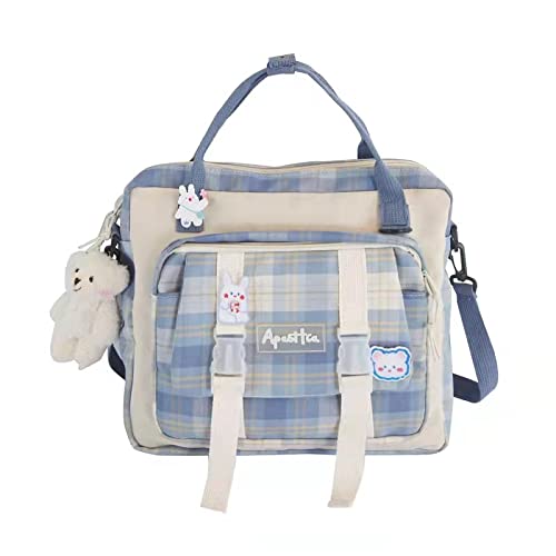 Yanyan Kawai - Mochila escolar japonesa, mochila para mujer con oso de felpa Kawaii, mochila kawaii duradera, mochila estética para adolescentes y niñas, azul