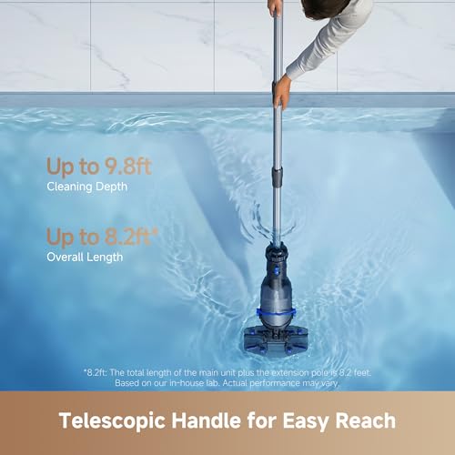 Image of MOVA Handler V10 Cordless Pool Vacuum, 18.5 GPM Suction, Transparent Suction Head & 5.9ft Telescopic Pole and Skimmer Net, 60min Runtime, Handheld Rechargeable Pool Cleaner for All Pool Types, IPX8