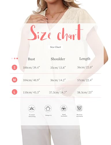 MISSACTIVER Women’s Smocked Short Sleeve Blouse Tops V Neck Ruched Pleated Babydoll Loose Fit Flowy Summer Tunic Shirts4