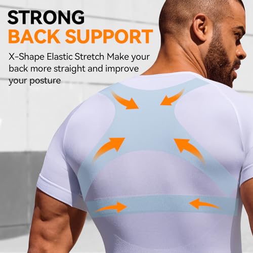 Gleefeat Camisa de compressão masculina modeladora corporal emagrecedora, controle de barriga, ginec