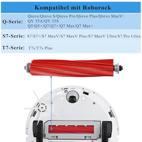 4 Stück Hauptbürste für Roborock Qrevo/Qrevo S/QV 35A/QV 35S/Qrevo Pro/Qrevo Plus/Qrevo MaxV/S7 /S7 Plus /S7+ /S7 MaxV /S7 Maxv Ultra /S7 Pro Ultra/Q Revo/ T7s / T7s Plus / T7s +/Q5/Q5+ Rollen Bürste
