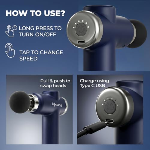 Lifelong Gun Massager 8 Heads 6 Speeds Blue - Image 7