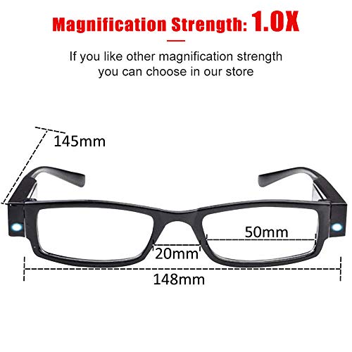 Image of Reading Glasses with Light Bright LED Readers with Lights Reading Glasses Lighted Magnifier Nighttime Reader Compact Full Frame Eyewear Clear Vision Unisex Clear Vision Lighted Eye Glasses (+100)
