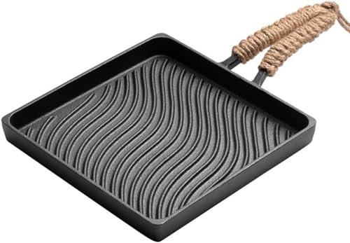 LRTYZBD Poêle à steak carrée en fonte, motif vague, non revêtue, anti-adhésive, convient pour four à gaz, noir
