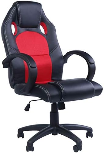 Frivity Racing Office Desk Chair Ergonomic Gaming Computer Chair Swivel PU Leather with Headrest Lumbar Support, Red