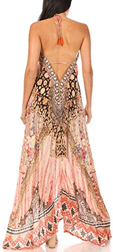 Image of Sakkas Lizi Womens Maxi High-Low Halter Handkerchief Long Dress Beach Party